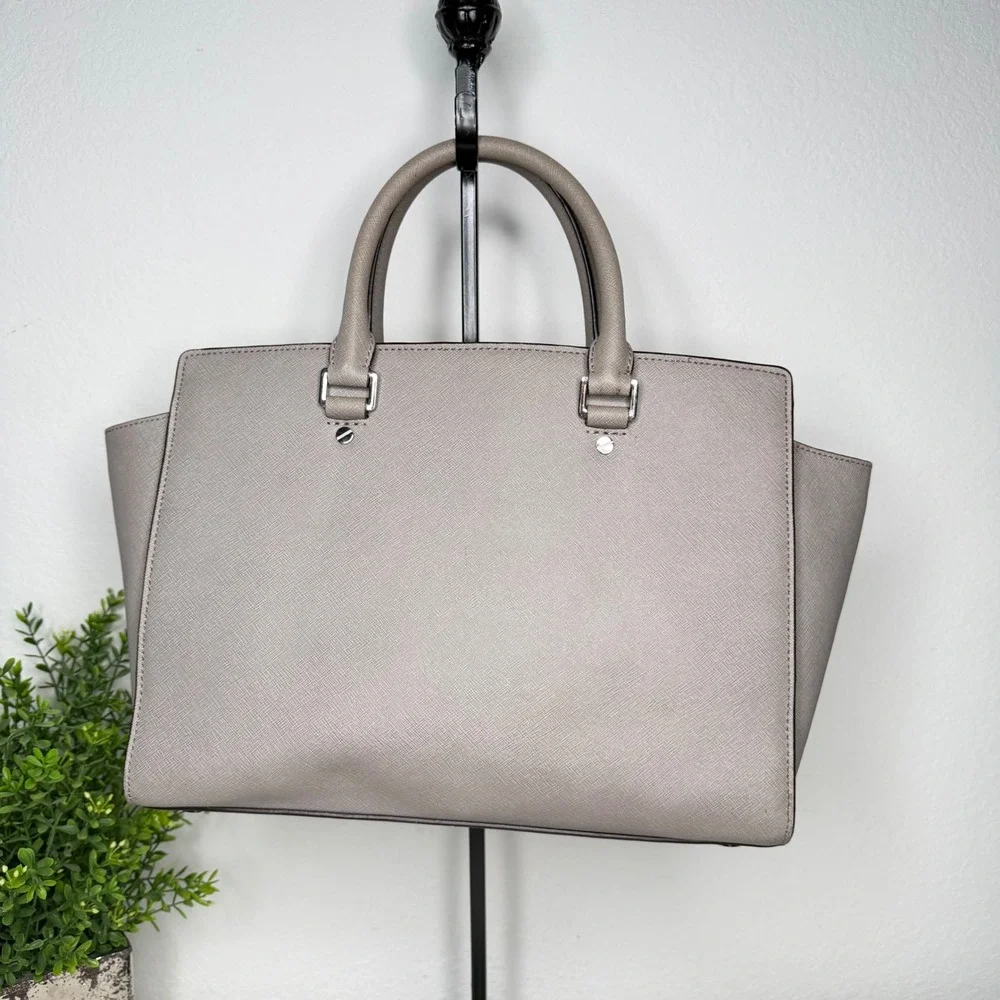Michael Kors Selma Satchel Women Grey Saffiano Leather Professional Chic Large‎